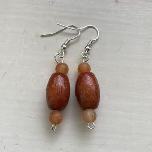 COPY - Handmade Yellow/ Orange Dragon Fire Agate Stone and Wood Hook Earrings